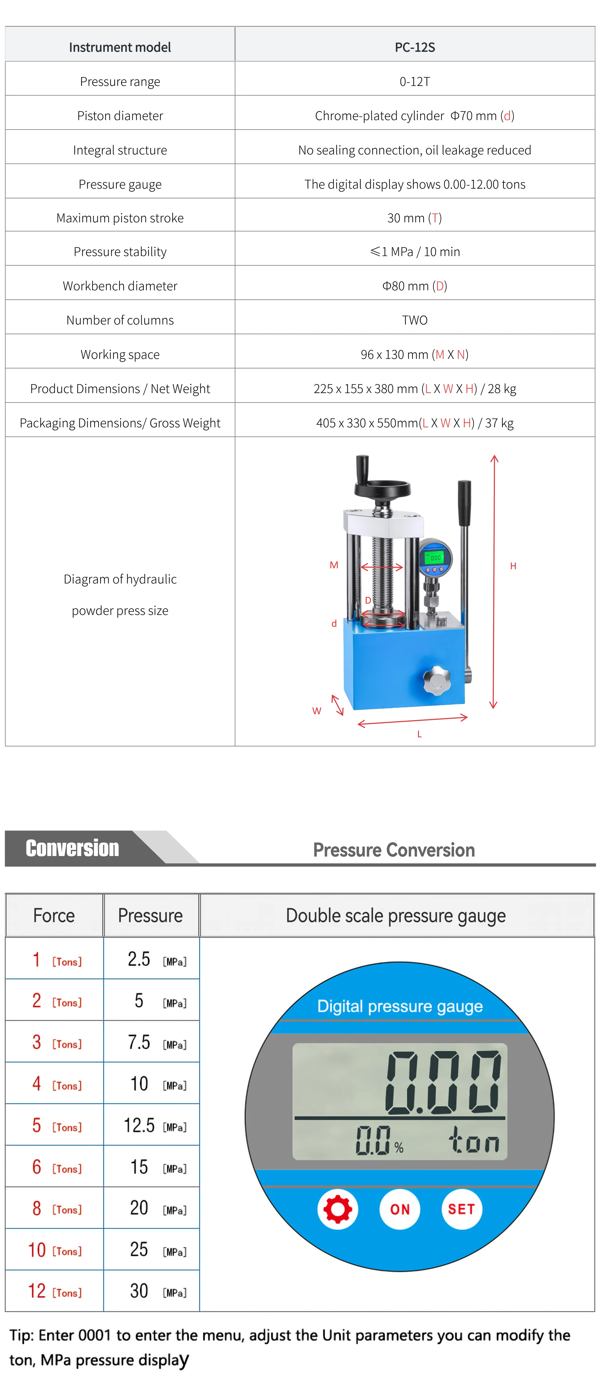 PC-12S - manufacturer specification sheet