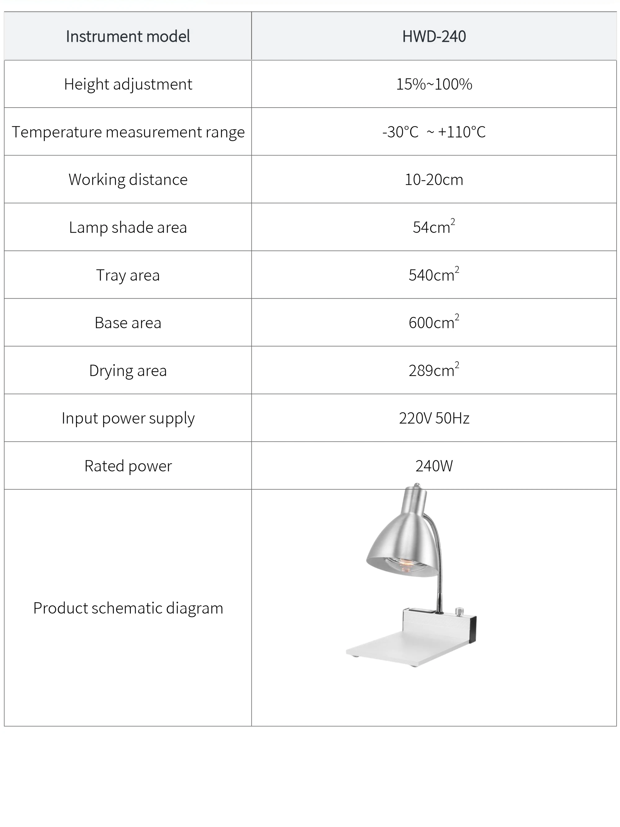 HWD-240 - manufacturer specification sheet