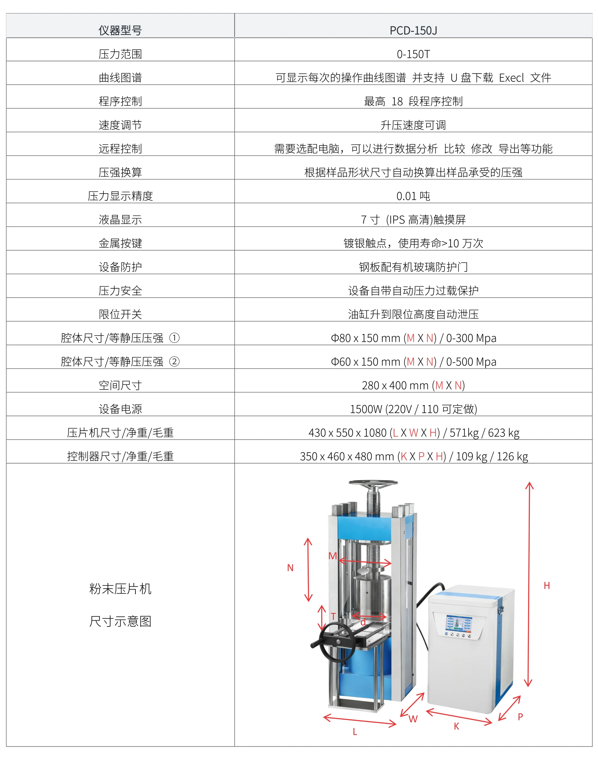 PCD-150J 厂家技术参数表
