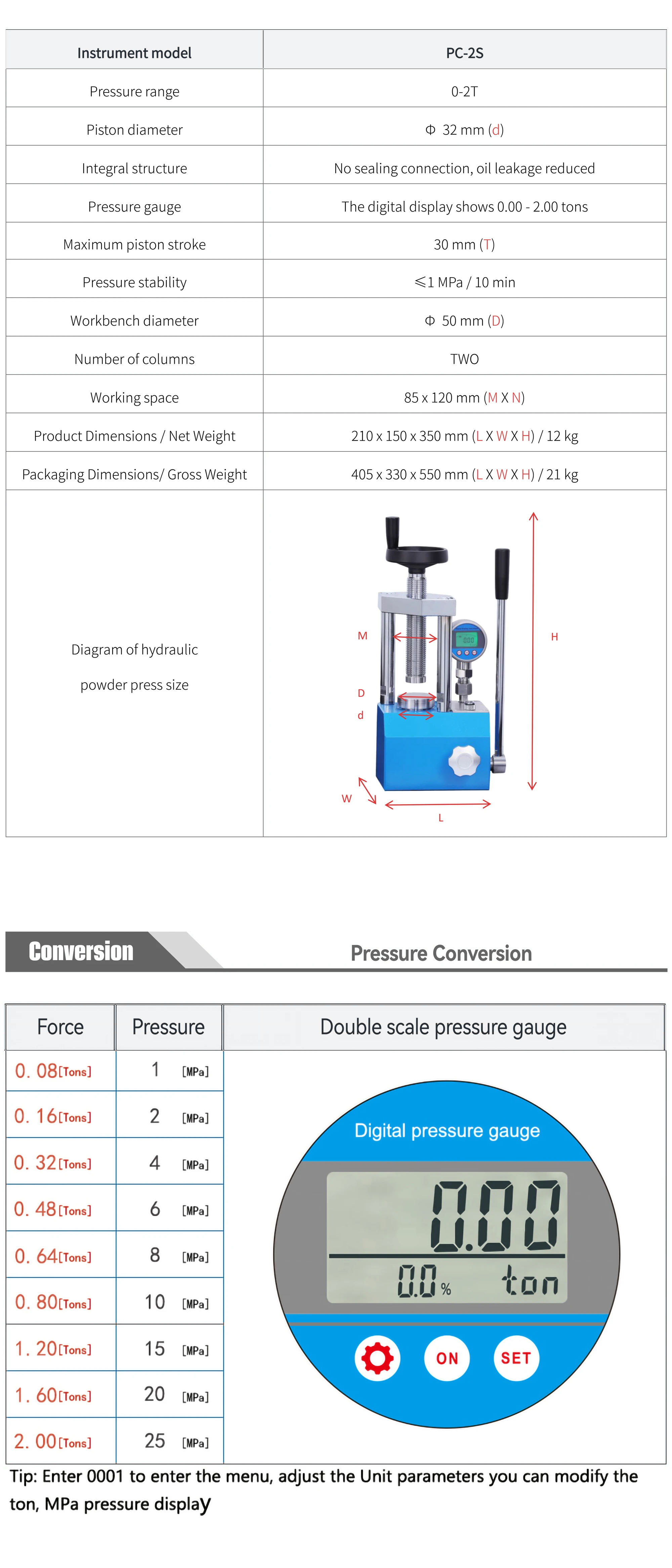 PC-2S - manufacturer specification sheet