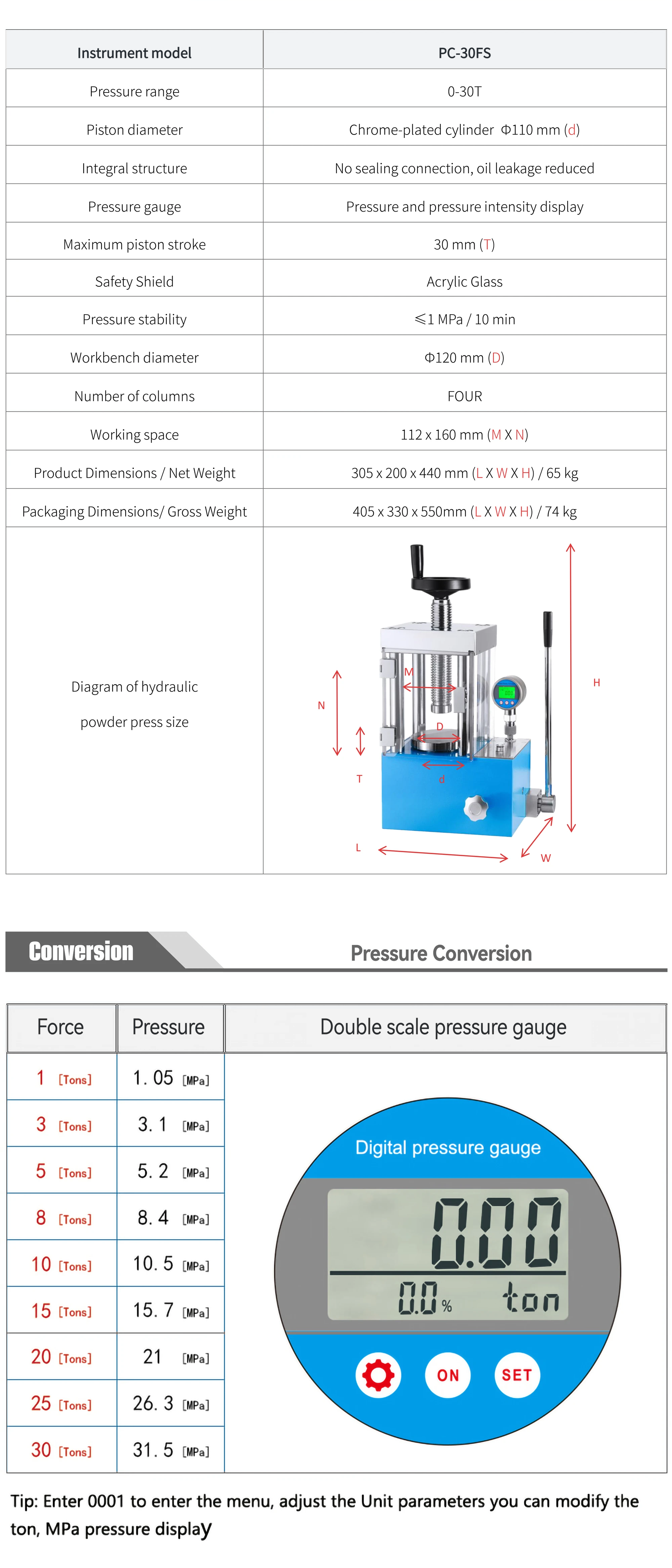 PC-30FS - manufacturer specification sheet