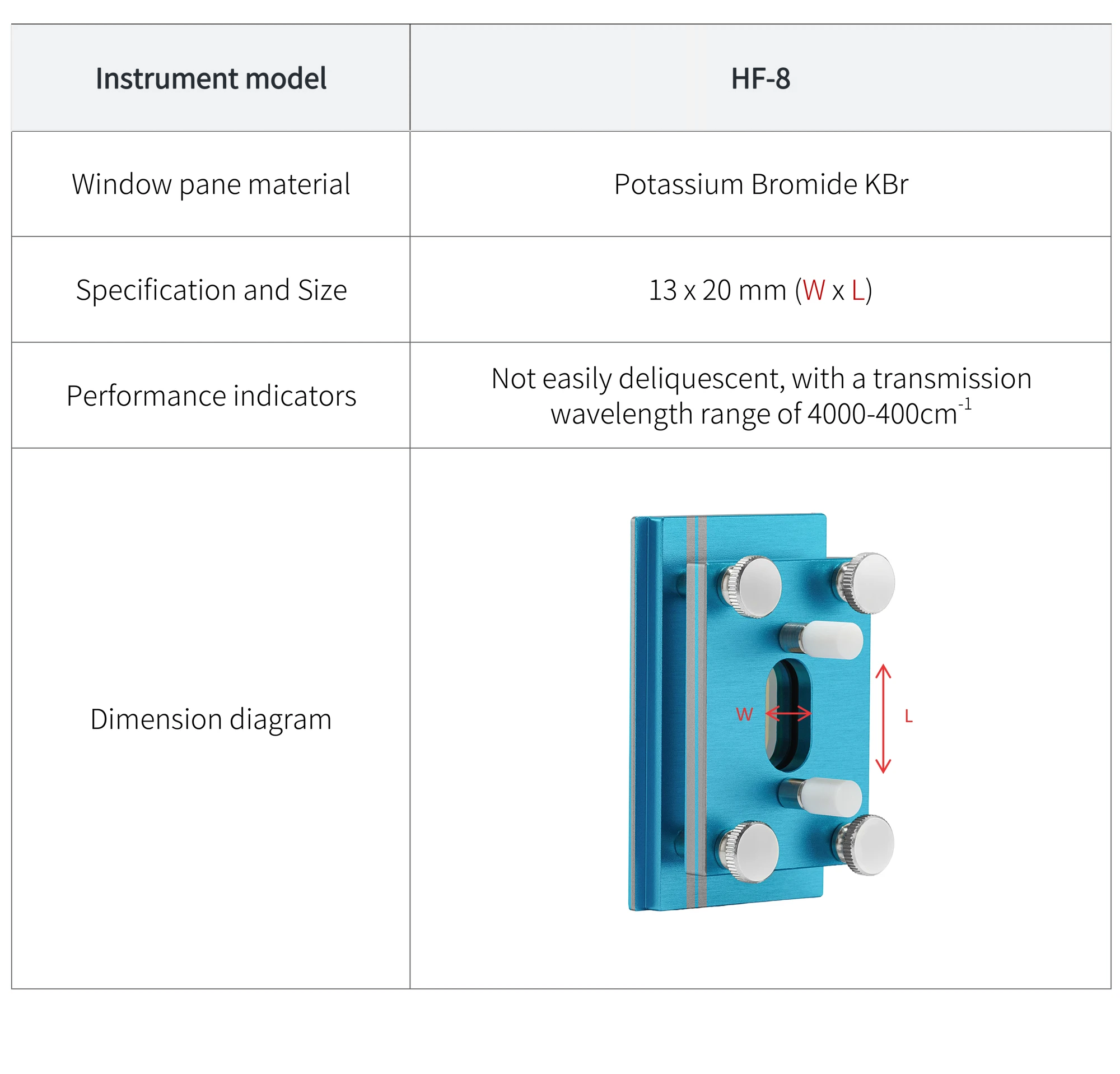 HF-8 - manufacturer specification sheet