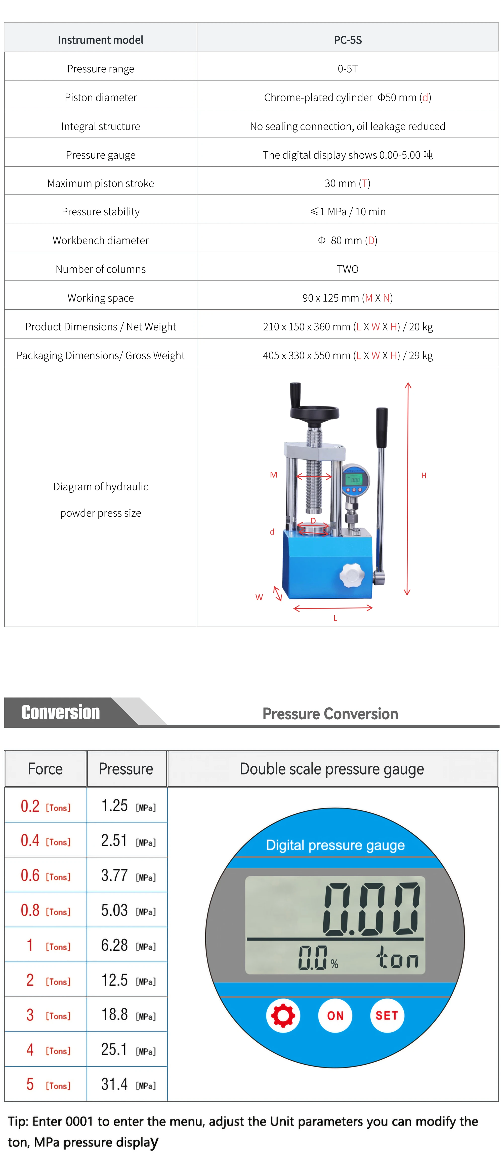 PC-5S - manufacturer specification sheet