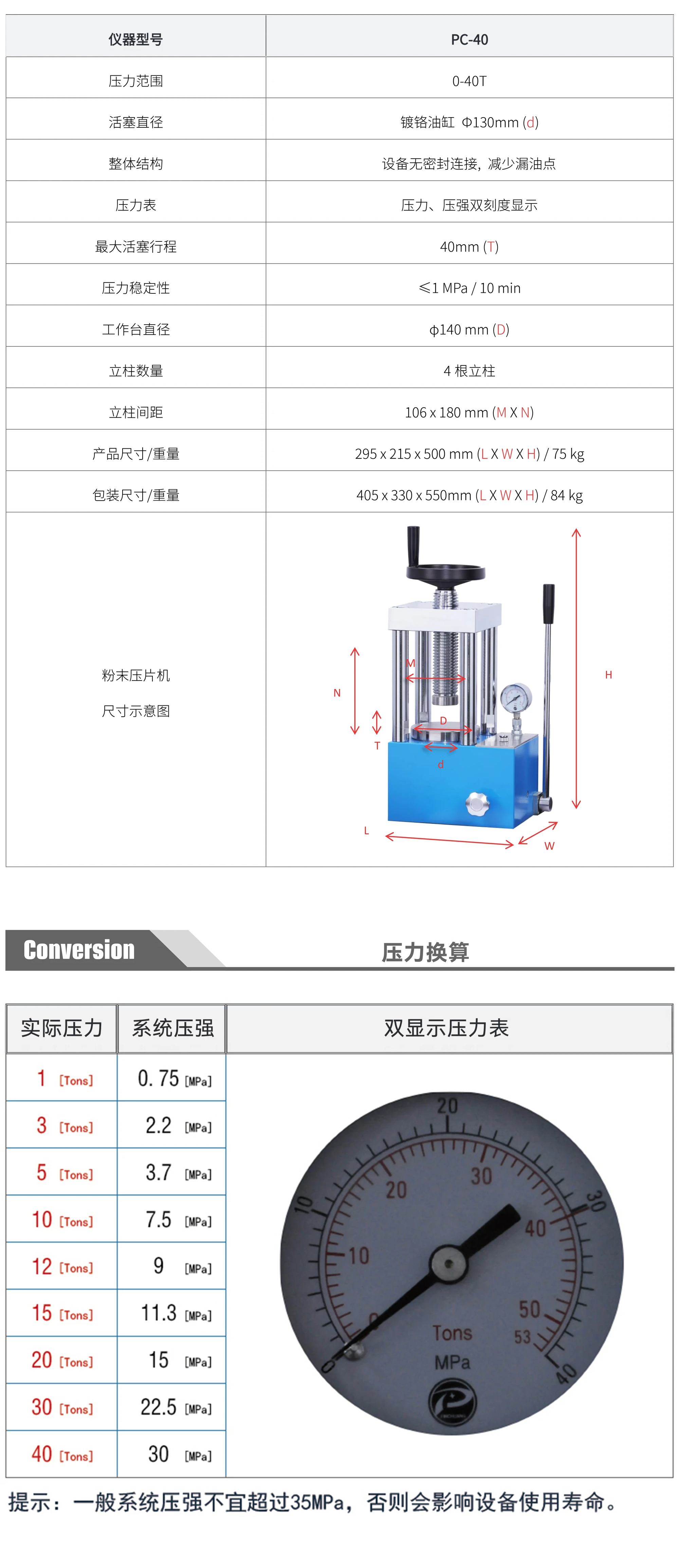 PC-40 厂家技术参数表