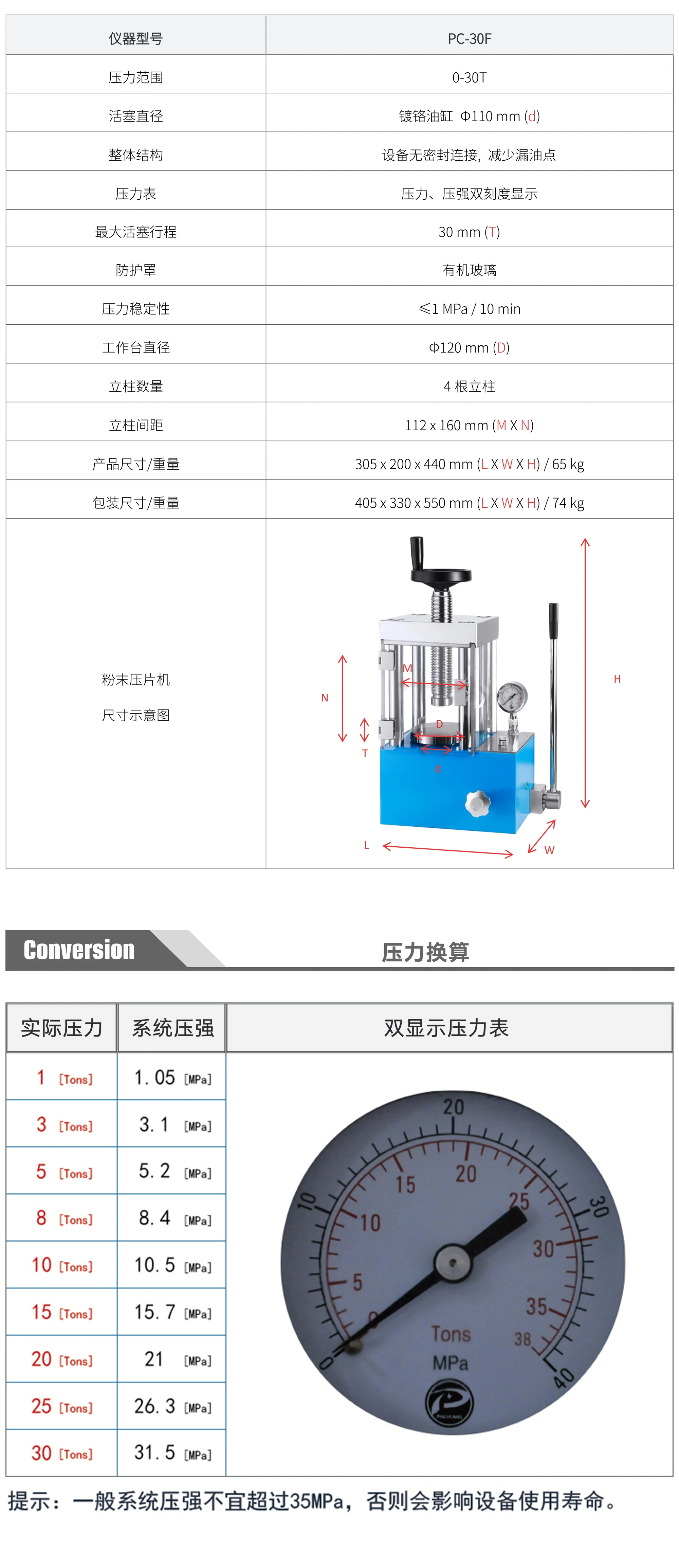 PC-30F 厂家技术参数表