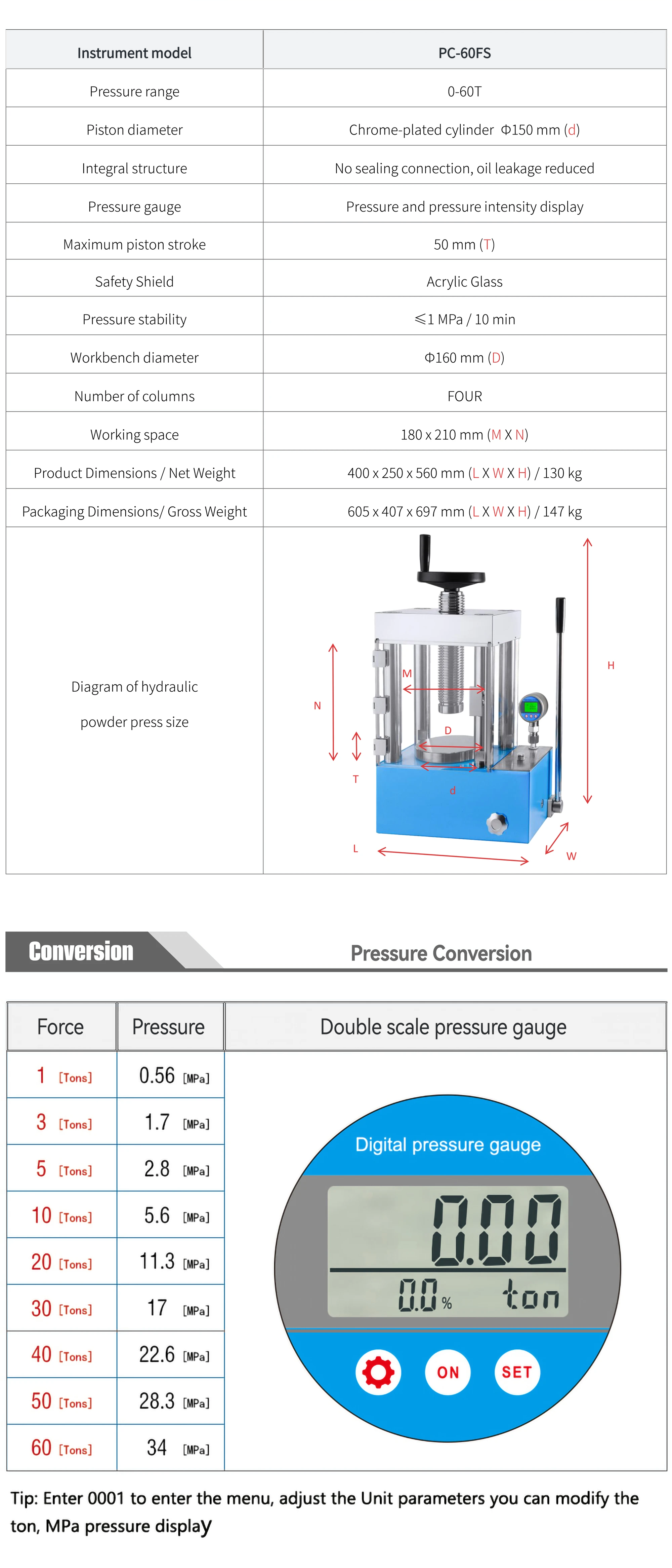 PC-60FS - manufacturer specification sheet