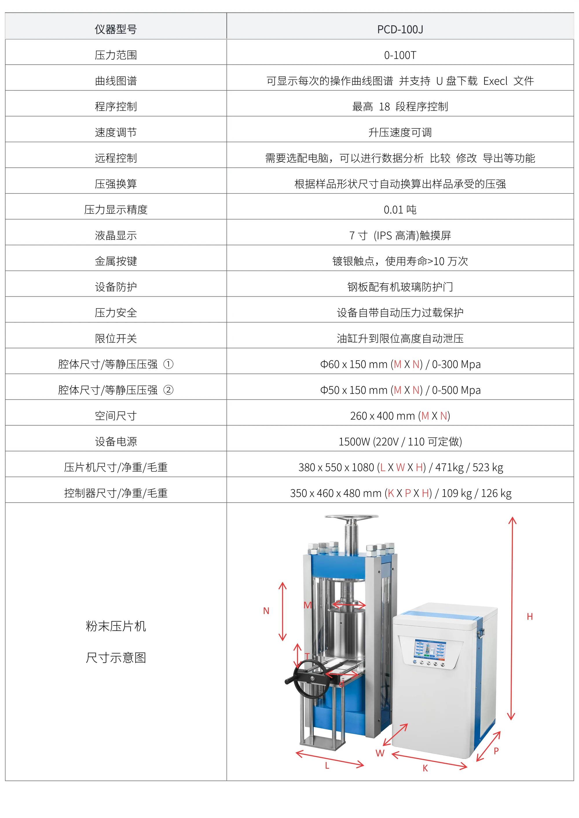 PCD-100J 厂家技术参数表